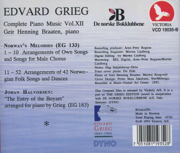 Edvard Grieg, Geir Henning Braaten : Complete Piano Music Vol. XII (CD, Album)