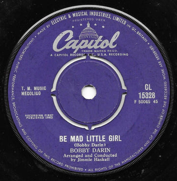 Bobby Darin : Be Mad Little Girl (7", Single)