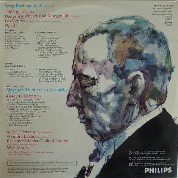 Sergei Vasilyevich Rachmaninoff, Alexandr Kastalsky, Wyn Morris, The Bruckner-Mahler Choir Of London : Das Grosse Abend- Und Morgenlob (Vespermesse)/ The Vigil/ Les Vepres Op. 37/ Vier Motetten/ Four Motets/ Quatre Motets (2xLP)