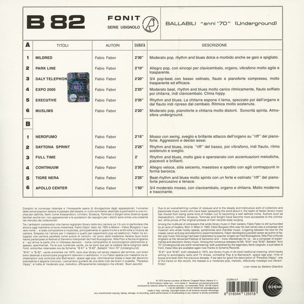 Fabio Fabor : B 82 - Ballabili "Anni 70" (Underground) (LP + CD + RE, S/Edition)