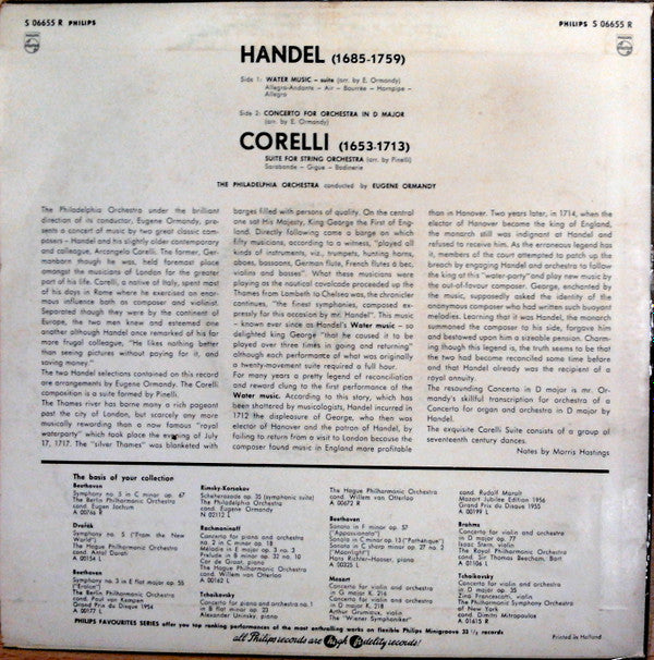 Georg Friedrich Händel, Arcangelo Corelli, The Philadelphia Orchestra, Eugene Ormandy : Handel . Corelli (10")