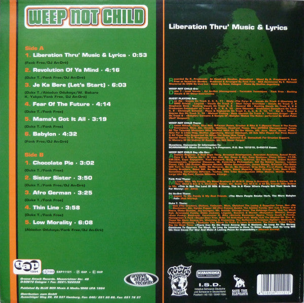 Weep Not Child : Liberation Thru' Music & Lyrics (LP, Album)