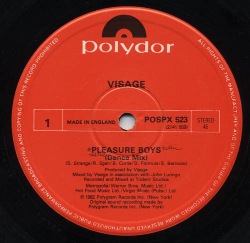 Visage : Pleasure Boys (Dance Mix) (12", Single)