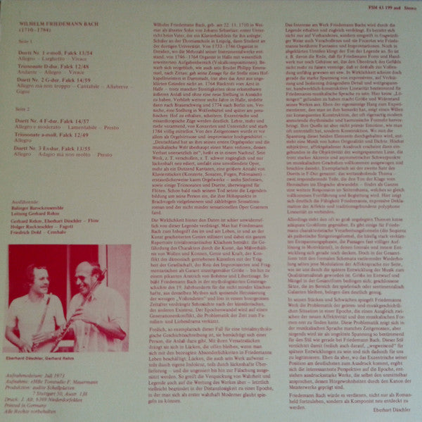 Wilhelm Friedemann Bach - Balinger Barockensemble : Flötenmusik (LP, Album)