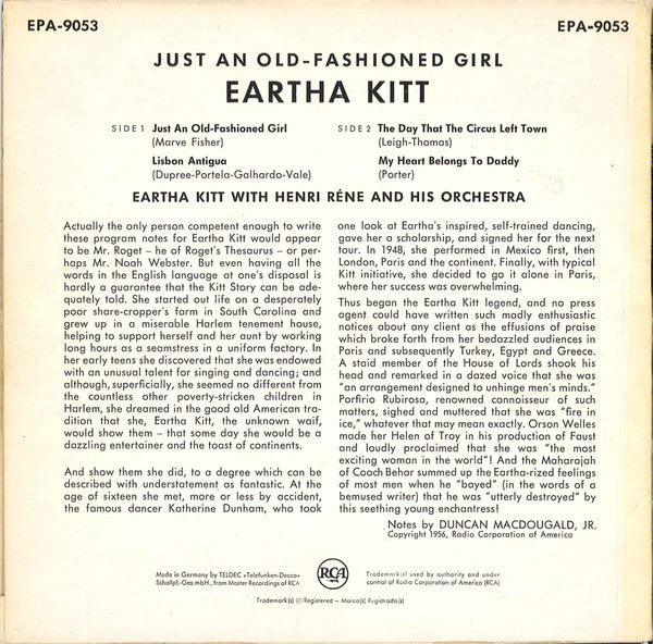 Eartha Kitt : Just An Old-Fashioned Girl (7", EP)