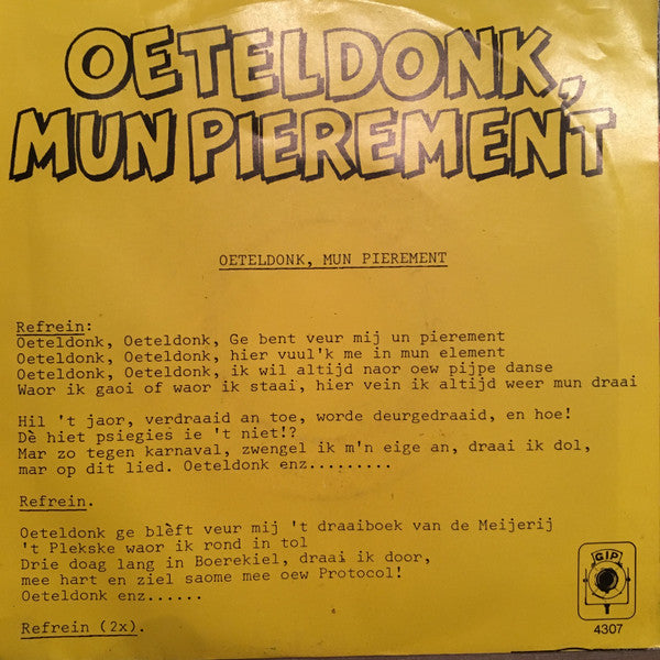 De Spanjolen, M.M.V. Federatie Orkest : Oeteldonk Mijn Pierement (7", Single)
