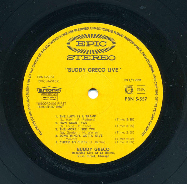 Buddy Greco : Buddy Greco Live (LP, Album)