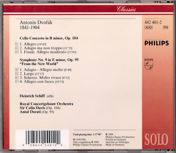 Antonín Dvořák, Heinrich Schiff, Concertgebouworkest, Sir Colin Davis, Antal Dorati : Cello Concerto - "New World" Symphony (CD, Album, Comp)