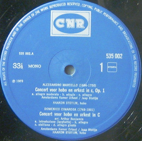Haakon Stotijn, Jaap Stotijn, Amsterdams Kamerorkest : Marcello-Cimarosa-Telemann-Albinoni-Loeillet (LP, Mono)
