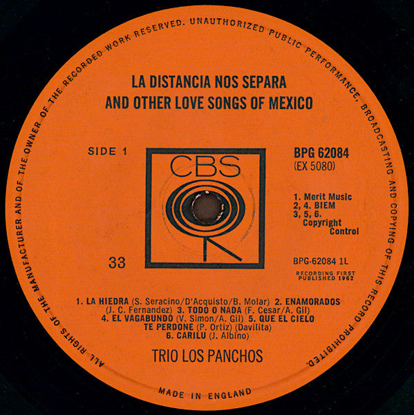 Trio Los Panchos : La Distancia Nos Separa And Other Love Songs Of Mexico (LP, Album)