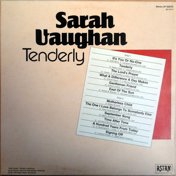 Sarah Vaughan : Tenderly (LP, Comp, Red)