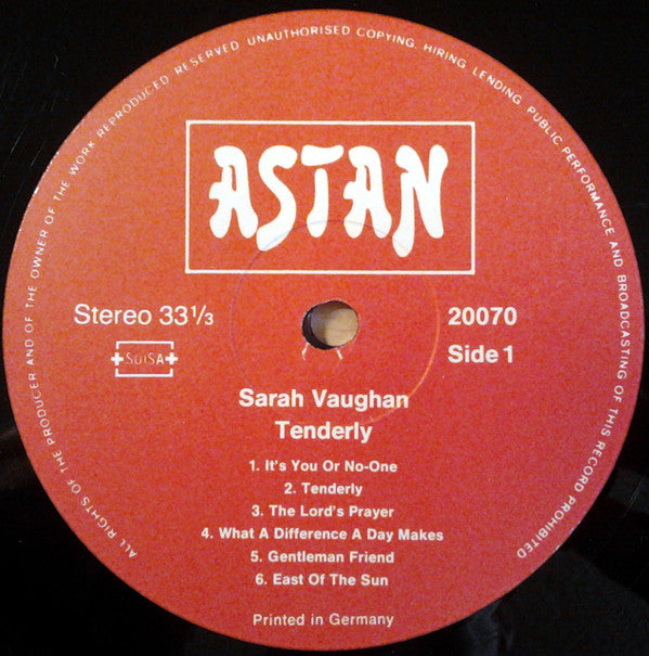 Sarah Vaughan : Tenderly (LP, Comp, Red)
