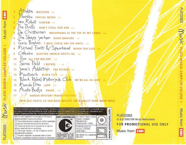 Various : Music Plato Mania Sampler Volume 1 (CD, Comp, Copy Prot., Promo, Smplr)