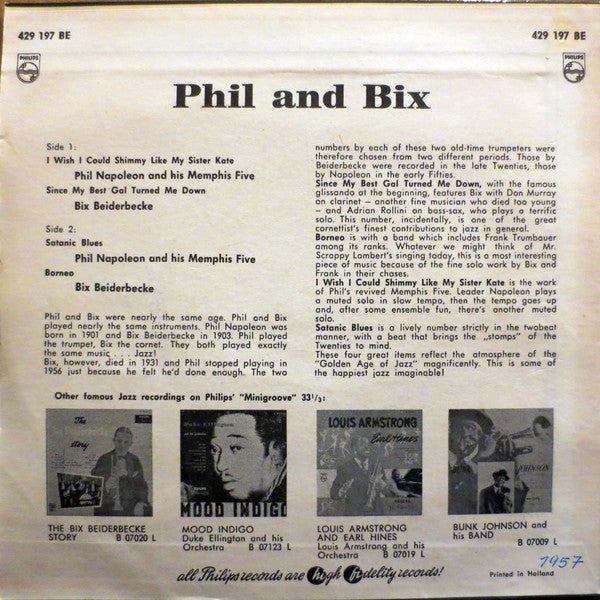 Phil Napoleon And His Memphis Five / Bix Beiderbecke : Phil And Bix (7", EP)