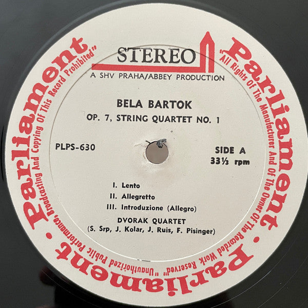 Béla Bartók, Darius Milhaud, Dvořák Quartet : String Quartet No. 1 / String Quartet No. 7 (LP)