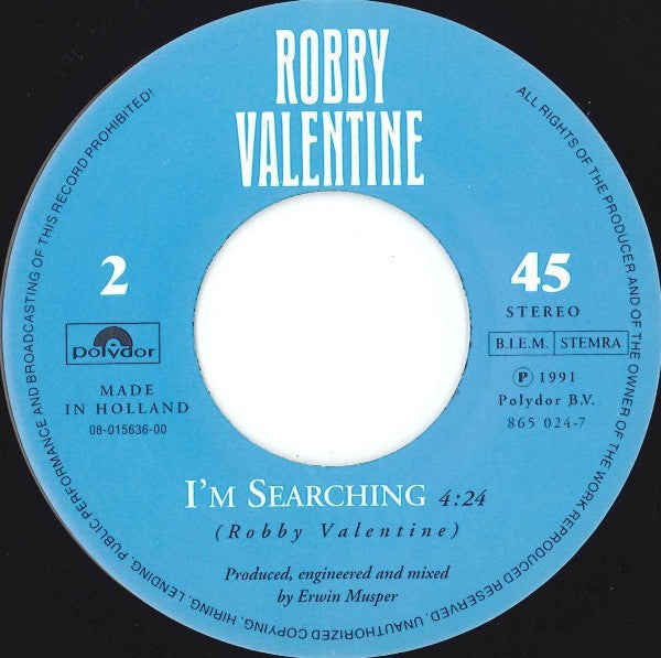 Robby Valentine : Over And Over Again (7", Single, Blu)