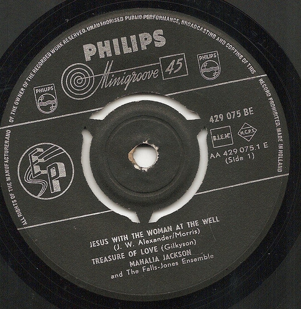 Mahalia Jackson With The Falls-Jones Ensemble : Jesus Met The Woman At The Well / Treasure Of Love / I See God / His Hands (7", EP, Mono)