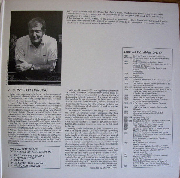 Aldo Ciccolini, Erik Satie : Erik Satie 5: Musiques À Danser (LP, Album)