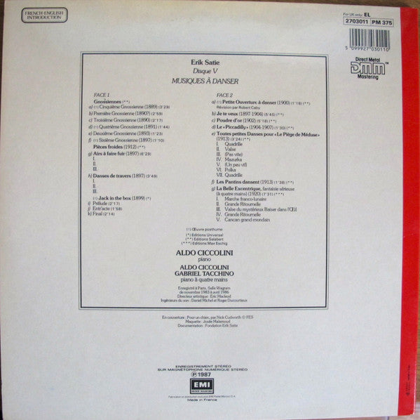 Aldo Ciccolini, Erik Satie : Erik Satie 5: Musiques À Danser (LP, Album)