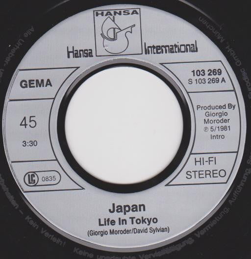 Japan : Life In Tokyo ▪ European Sun (7", Single, RE)