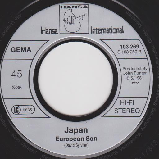 Japan : Life In Tokyo ▪ European Sun (7", Single, RE)