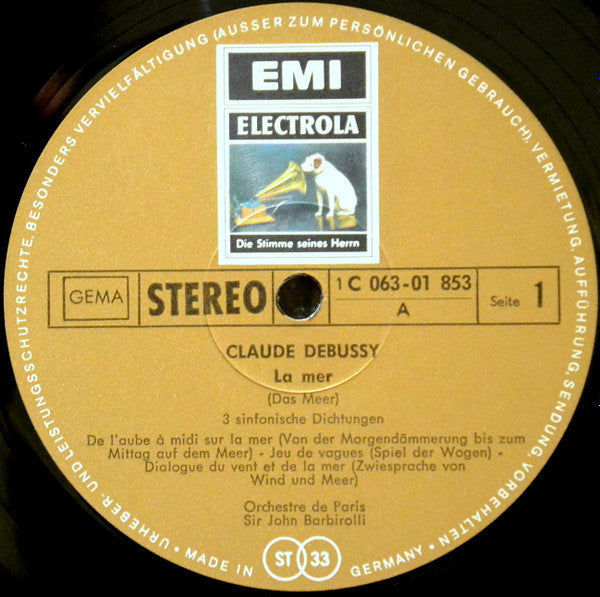 Claude Debussy - Sir John Barbirolli, Orchestre De Paris : La Mer - Drei Nocturnes (LP, Album)
