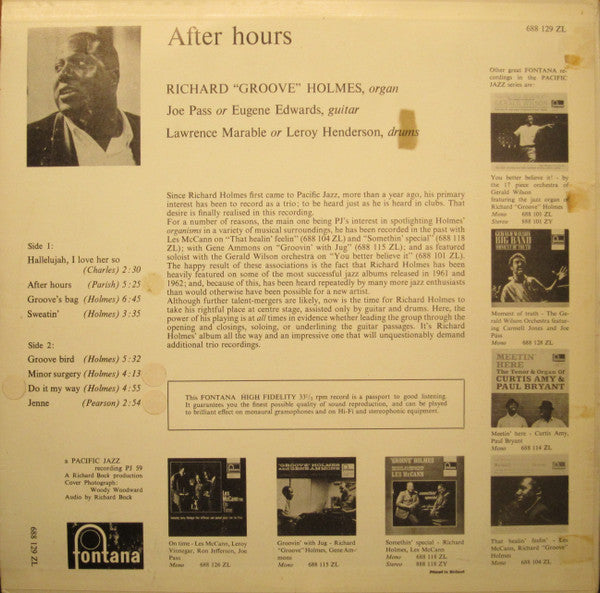 Richard "Groove" Holmes : After Hours (LP, Album, Mono)