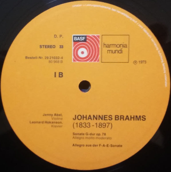 Johannes Brahms / Jenny Abel, Leonard Hokanson : 3 Sonaten Für Klavier Und Violine (2xLP, Album, Gat)