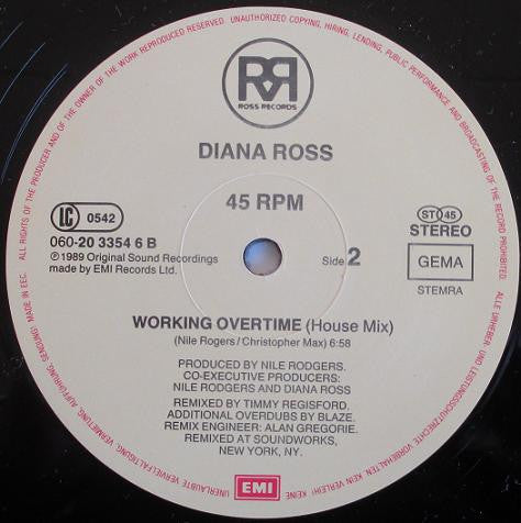 Diana Ross : Workin' Overtime (12", Maxi)