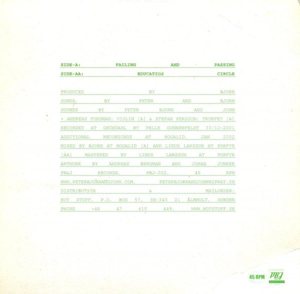 Peter Bjorn And John : Failing And Passing (7")