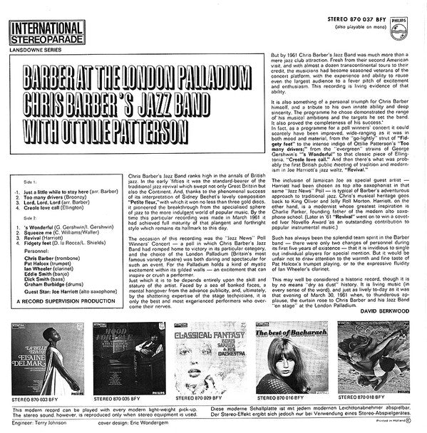 Chris Barber's Jazz Band With Ottilie Patterson : Barber At The London Palladium (LP, Album, Mono)
