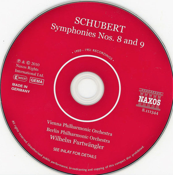 Franz Schubert, Wilhelm Furtwängler, Wiener Philharmoniker, Berliner Philharmoniker : Symphonies No. 8 And 9 (CD, Comp, Mono)
