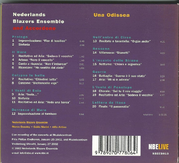 Nederlands Blazers Ensemble And Accordone, Marco Beasley, Guido Morini, Alfio Antico : Una Odissea (CD)