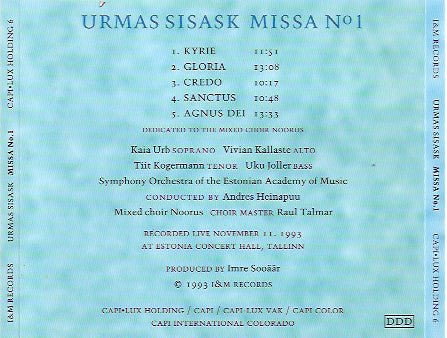 Urmas Sisask : Missa No 1 (CD, Album)