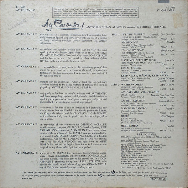 Antobal's Cuban All-Stars : Ay Caramba! (LP, Album, Mono)
