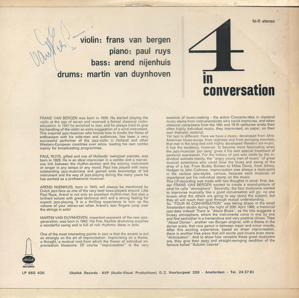 Frans van Bergen, Arend Nijenhuis, Paul Ruys, Martin van Duynhoven : 4 In Conversation (LP, Album)