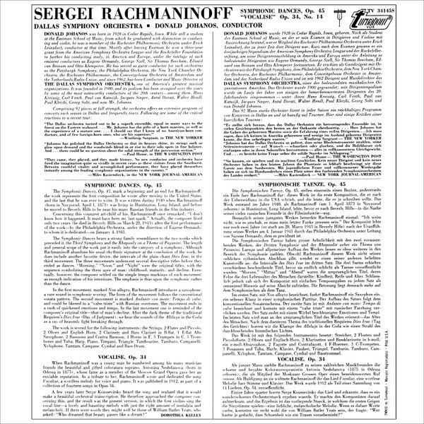 Sergei Vasilyevich Rachmaninoff, Dallas Symphony Orchestra, Donald Johanos : Symphonic Dances / Vocalise (LP, Comp, RE, DBX)