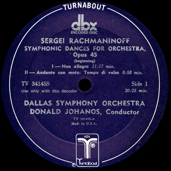 Sergei Vasilyevich Rachmaninoff, Dallas Symphony Orchestra, Donald Johanos : Symphonic Dances / Vocalise (LP, Comp, RE, DBX)