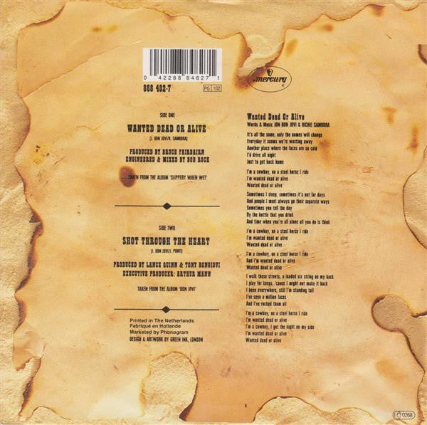 Bon Jovi : Wanted Dead Or Alive (7", Single)