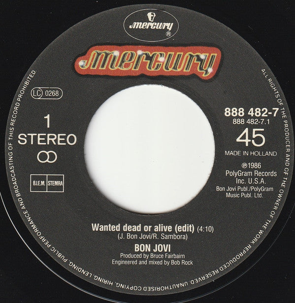 Bon Jovi : Wanted Dead Or Alive (7", Single)