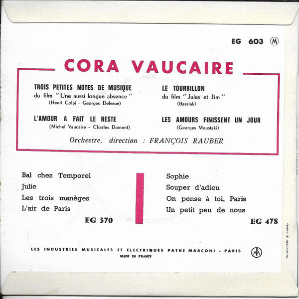 Cora Vaucaire : Trois Petites Notes De Musique (7", EP)