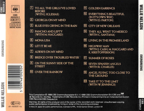 Willie Nelson : Evergreens (CD, Comp)