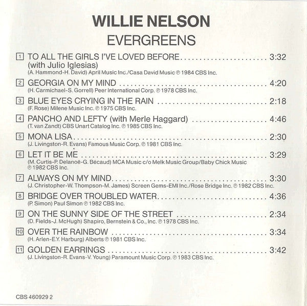 Willie Nelson : Evergreens (CD, Comp)