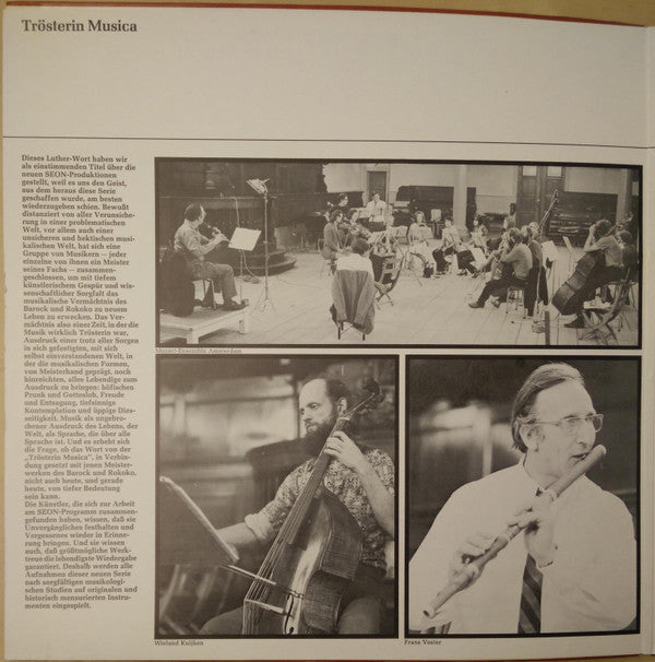 Gustav Leonhardt • Frans Brüggen • Max van Egmond • Eugen M. Dombois • Leonhardt-Consort : Trösterin Musica (Lebendiges Vermächtnis Aus Barock Und Rokoko) (LP, Comp, Promo)