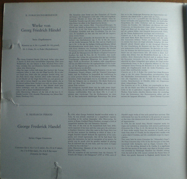 Georg Friedrich Händel - Eduard Müller, Hans Joachim Zingel, Schola Cantorum Basiliensis Dirigent: August Wenzinger : Quattro Concerti Per L'organo Ed Altri Stromenti = Vier Orgelkonzerte = Four Organ Concertos = Quatre Concertos Pour Orgue (Op. 4, Nr. 1, 3b, 2, 6) (LP)