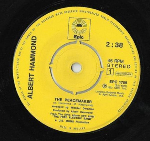 Albert Hammond : The Peacemaker (7", Single)