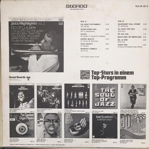 Kid Ory : Jazz Highlights Kid Ory Live, Vol. 2 (LP, Album)