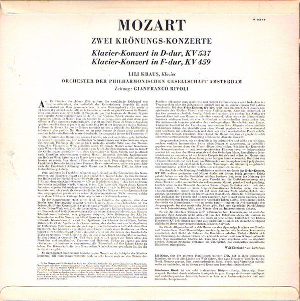 Mozart*, Lili Kraus, Orchester Der Philharmonischen Gesellschaft Amsterdam*, Gianfranco Rivoli : Zwei Krönungs-Konzerte (KV 537 Und KV 459) (LP, Mono)