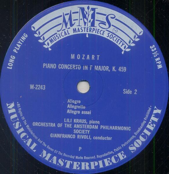 Mozart*, Lili Kraus, Orchester Der Philharmonischen Gesellschaft Amsterdam*, Gianfranco Rivoli : Zwei Krönungs-Konzerte (KV 537 Und KV 459) (LP, Mono)