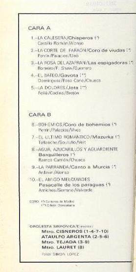 Various : Coros Famosos De Zarzuelas, Vol. I (LP, Comp, Mono)
